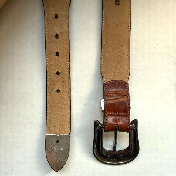 Vintage Ann Taylor Croc Print Brown Leather Womens Belt Size XS S Western 24-27" - Picture 10 of 12